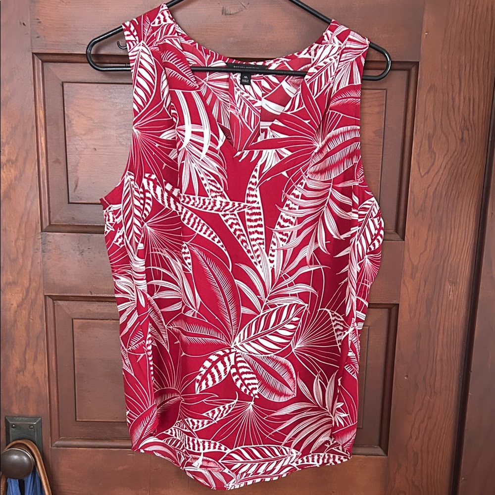 Banana Republic Red Leaf Print Sleeveless Blouse